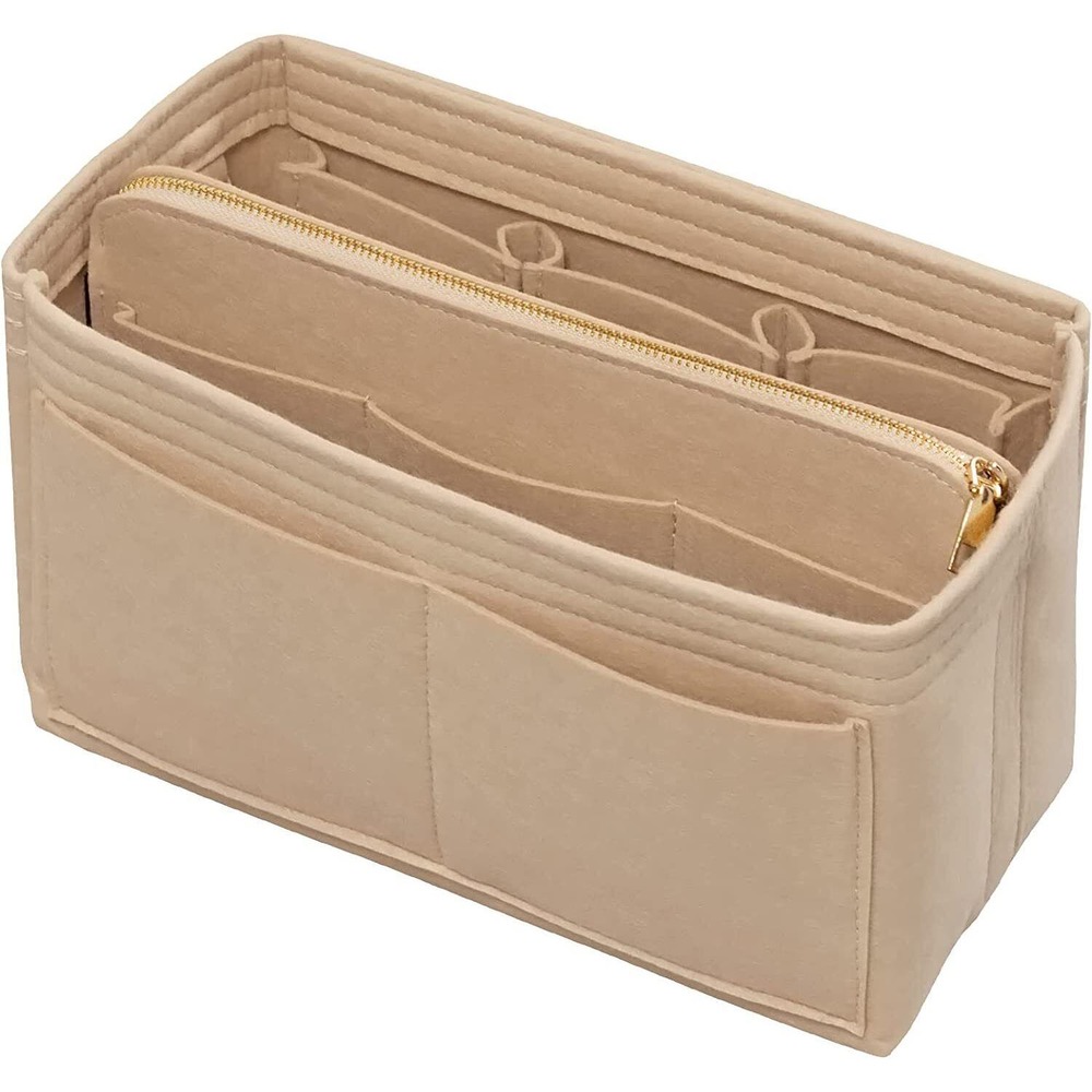 Beige 1PC Multi Pocket Felt Bag Organizer Insert Purse Organizer